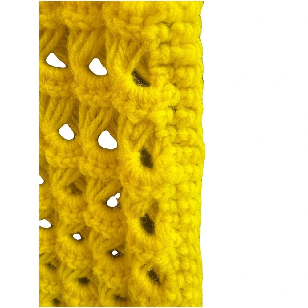 Hand Crochet Bright Yellow Afghan with Scalloped‎ Edge 60x 50